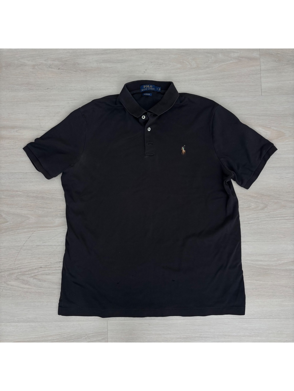 Polo Ralph Lauren Polo Shirt Mens L Black Classic Fit Pony Logo Cotton Preppy